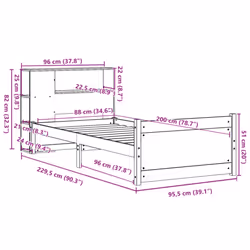 vidaXL Bookcase Bed without Mattress Bed Base Solid Wood Pine - 90 x 200 cm