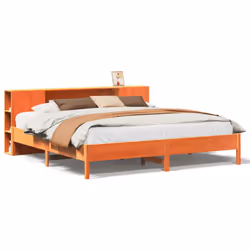 vidaXL Bookcase Bed without Mattress Wax Solid Wood Pine - wax brown, 200 x 200cm