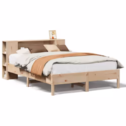 vidaXL Bookcase Bed without Mattress Wax Solid Wood Pine - natural, 120 x 200cm