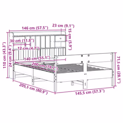 vidaXL Bookcase Bed without Mattress Home Bed Frame Solid Wood Pine - white, 140 x 200 cm - Additional view 10