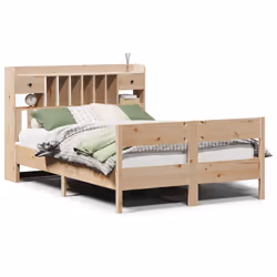 vidaXL Bookcase Bed without Mattress Home Bed Frame Solid Wood Pine - natural, 140 x 190 cm
