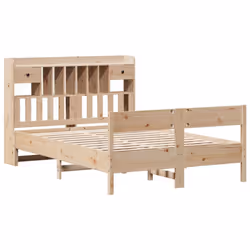 vidaXL Bookcase Bed without Mattress Home Bed Frame Solid Wood Pine - natural, 140 x 190 cm