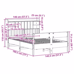 vidaXL Bookcase Bed without Mattress Home Bed Frame Solid Wood Pine - natural, 140 x 190 cm