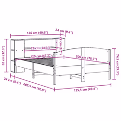 vidaXL Bookcase Bed without Mattress Bed Base White 120x200cm Solid Wood Pine