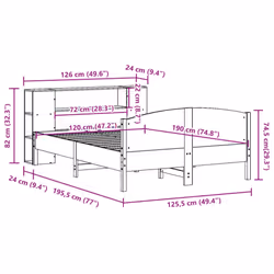 vidaXL Bookcase Bed without Mattress Bed Base White 120x190cm Solid Wood Pine