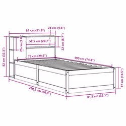vidaXL Bed Frame without Mattress Bed Wax Solid Wood Pine - natural, 75 x 190 cm