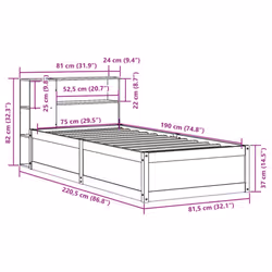 vidaXL Bed Frame without Mattress Bed Wax Solid Wood Pine - white, 75 x 190 cm - Additional view 3