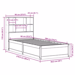 vidaXL Bed Frame without Mattress Bed Base Solid Wood Pine - natural, 90 x 190 cm