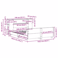 vidaXL Bed Frame without Mattress Bed Base Solid Wood Pine - white, 140 x 190 cm - Additional view 3