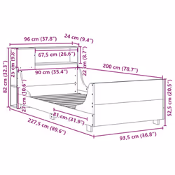 vidaXL Bed Frame without Mattress White Solid Wood Pine - white, 90 x 200 cm