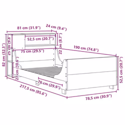 vidaXL Bed Frame without Mattress White Solid Wood Pine - white, 75 x 190 cm - Additional view 3