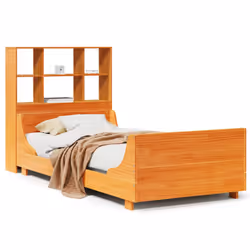 vidaXL Bookcase Bed without Mattress Bed Frame Bed Base Bedstead Solid Wood - wax brown, 100 x 200 cm