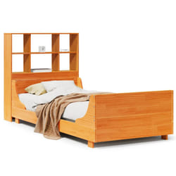 vidaXL Bookcase Bed without Mattress Bed Frame Bed Base Bedstead Solid Wood - wax brown, 90 x 200 cm