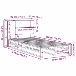 vidaXL Bookcase Bed without Mattress Bed Base Bedstead 90x200 cm Solid Wood