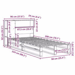vidaXL Bookcase Bed without Mattress Home Bed Base White 90x200 cm Solid Wood