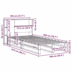 vidaXL Bookcase Bed without Mattress Bed Base White 100x200 cm Solid Wood