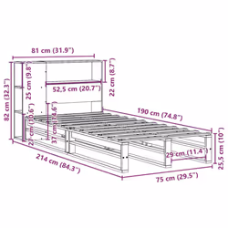 vidaXL Bookcase Bed without Mattress White 75x190 cm Small Single Solid Wood