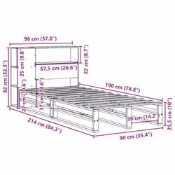 vidaXL Bookcase Bed without Mattress Bed White 90x190 cm Single Solid Wood