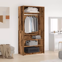 vidaXL Wardrobe Clothing Storage Hanger Clothes Cabinet Closet Engineered Wood - old wood, 100 x 50 x 200 cm/ 4 shelves - Additional view 2