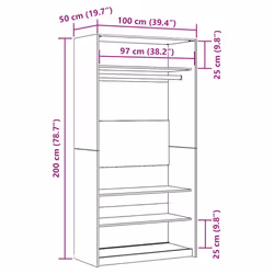 vidaXL Wardrobe Clothing Storage Hanger Clothes Cabinet Closet Engineered Wood - old wood, 100 x 50 x 200 cm/ 4 shelves - Additional view 3