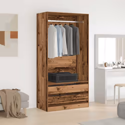 vidaXL Wardrobe Clothing Storage Hanger Clothes Cabinet Closet Engineered Wood - old wood, 100 x 50 x 200 cm/ 4 drawers - Additional view 2