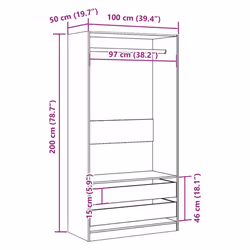 vidaXL Wardrobe Clothing Storage Hanger Clothes Cabinet Closet Engineered Wood - artisan oak, 100 x 50 x 200 cm/ 4 drawers - Additional view 9
