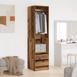 vidaXL Wardrobe Clothing Storage Hanger Clothes Cabinet Closet Engineered Wood - old wood, 50 x 50 x 200 cm/ 4 drawers - Additional view 2