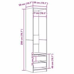 vidaXL Wardrobe Clothing Storage Hanger Clothes Cabinet Closet Engineered Wood - old wood, 50 x 50 x 200 cm/ 4 drawers - Additional view 3