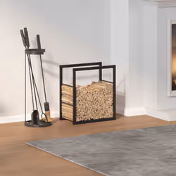vidaXL Firewood Rack Fireplace Log Store Firewood Log Rack Holder Black Steel - 55 x 30 x 61 cm