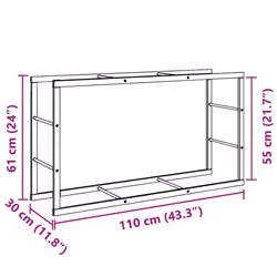 vidaXL Firewood Rack Fireplace Log Store Firewood Log Rack Holder Black Steel - 110 x 30 x 61 cm