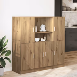 vidaXL Kitchen Cabinet Set 3 Piece Storage Cabinet Cupboard Engineered Wood - artisan oak
