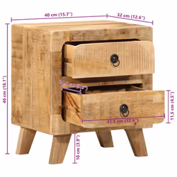 vidaXL Bedside Cabinet 40x32x46 cm Solid Wood Rough Mango bedside table - Additional view 3