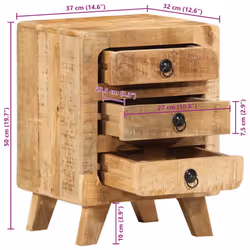 vidaXL Bedside Cabinet 2 pcs 37x32x50 cm Solid Wood Rough Mango bedside table - Additional view 10