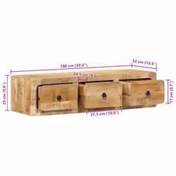vidaXL Wall-mounted TV Cabinet 100x32x25 cm Solid Wood Rough Mango TV stand - Additional view 9