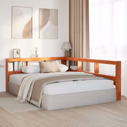 vidaXL Bookcase Headboard Bedroom Back Headboard L-Shaped Solid Wood Pine - wax brown, 168.5 x 218.5 x 80 cm - Additional view 2