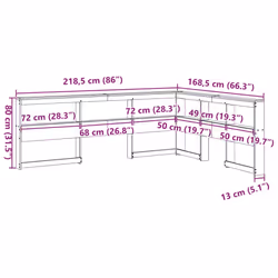vidaXL Bookcase Headboard Bedroom Back Headboard L-Shaped Solid Wood Pine - wax brown, 168.5 x 218.5 x 80 cm - Additional view 8