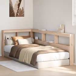 vidaXL Bookcase Headboard Bedroom Back Headboard L-Shaped Solid Wood Pine - natural, 98.5 x 218.5 x 80 cm - Additional view 2