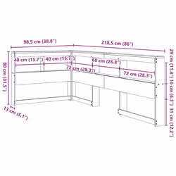 vidaXL Bookcase Headboard Bedroom Back Headboard L-Shaped Solid Wood Pine - natural, 98.5 x 218.5 x 80 cm - Additional view 3