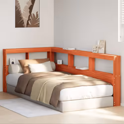 vidaXL Bookcase Headboard Bedroom Back Headboard L-Shaped Solid Wood Pine - wax brown, 98.5 x 218.5 x 80 cm - Additional view 2
