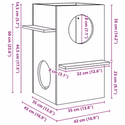 vidaXL Cat House White 43x43x60 cm Solid Wood Pine cat house indoor - taupe - Additional view 5