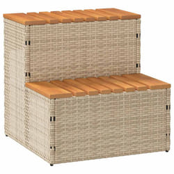 vidaXL Hot Tub Step Grey 50x50x50.5 cm Poly Rattan and Solid Acacia - beige, 50 x 50 x 50.5 cm