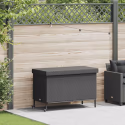 vidaXL Garden Storage Box with Wheels Grey 110x55x73 cm Poly Rattan - black - Additional view 4