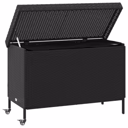 vidaXL Garden Storage Box with Wheels Grey 110x55x73 cm Poly Rattan - black - Additional view 5