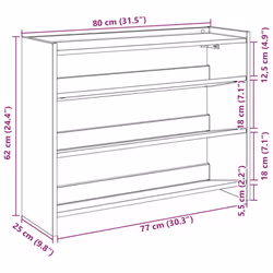 vidaXL Shoe Rack Shoe Cabinet Shoe Storage Shelf Hall Cupboard Engineered Wood - smoked oak, 62 cm/ 80 cm - Additional view 3