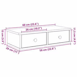 vidaXL Wall Shelf with Drawers White 60x25x15 cm Engineered Wood - brown oak, 60 x 25 x 15 cm