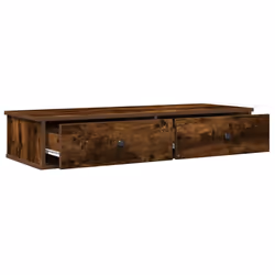vidaXL Wall Shelf with Drawers White 60x25x15 cm Engineered Wood - smoked oak, 100 x 34 x 19 cm - Additional view 6
