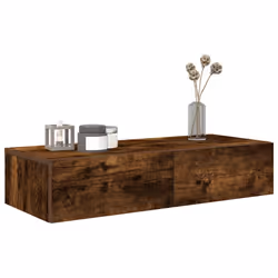 vidaXL Wall Shelf with Drawers Floating Storage Display Shelf Engineered Wood - smoked oak, 80 x 33 x 17 cm - Additional view 2