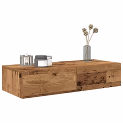vidaXL Wall Shelf with Drawers Floating Storage Display Shelf Engineered Wood - old wood, 80 x 33 x 17 cm - Additional view 2