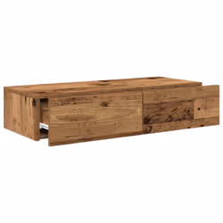 vidaXL Wall Shelf with Drawers Floating Storage Display Shelf Engineered Wood - old wood, 80 x 33 x 17 cm - Additional view 6