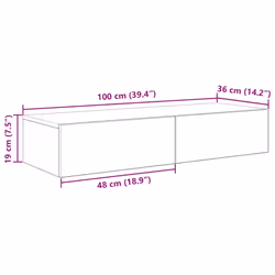 vidaXL Wall Shelf with Drawers Floating Storage Display Shelf Engineered Wood - smoked oak, 100 x 36 x 19 cm - Additional view 3